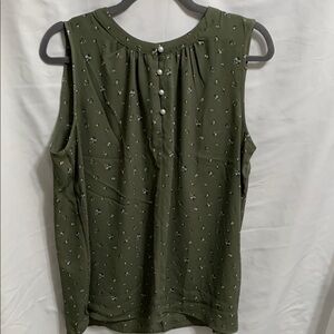 LOFT Green and White Sleeveless Keyhole Blouse